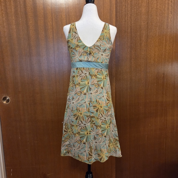 Nylon by Dex 100% Silk Floral Midi Dress - Blue/Brown - Size S - Picture 3 of 8